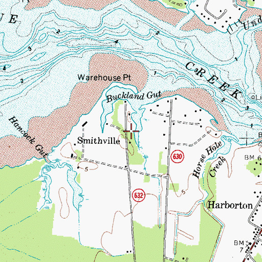 Topographic Map of Smithville, VA