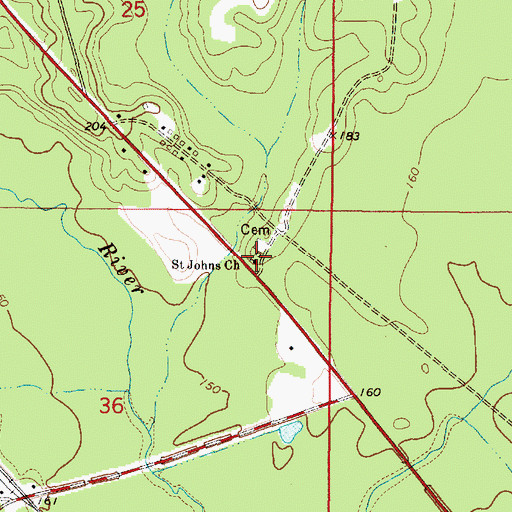 Topographic Map of Saint Johns Church, AL