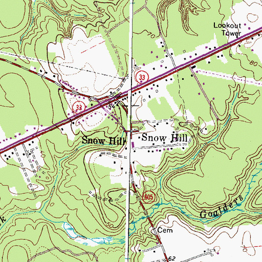 Topographic Map of Snow Hill, VA
