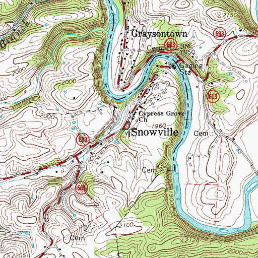 Topographic Map of Snowville, VA