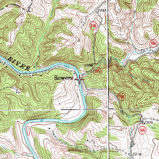 Topographic Map of Sowers, VA