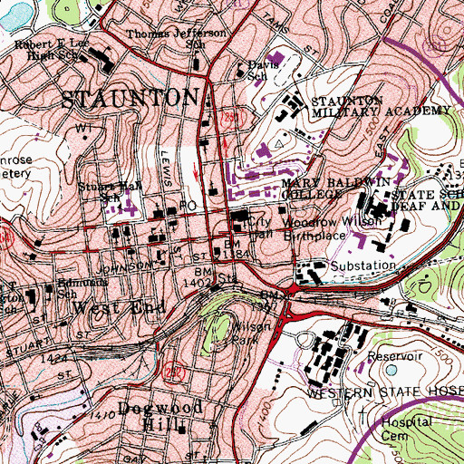 Topographic Map of Staunton, VA