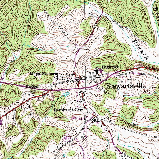 Topographic Map of Stewartsville, VA