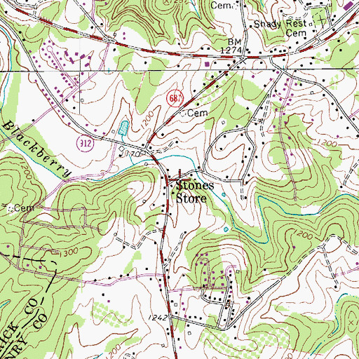 Topographic Map of Stones Store, VA