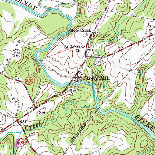 Topographic Map of Stony Mill, VA