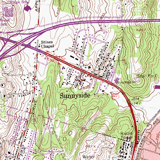 Topographic Map of Sunnyside, VA