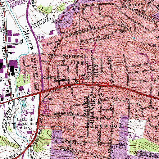 Topographic Map of Sunset Village, VA