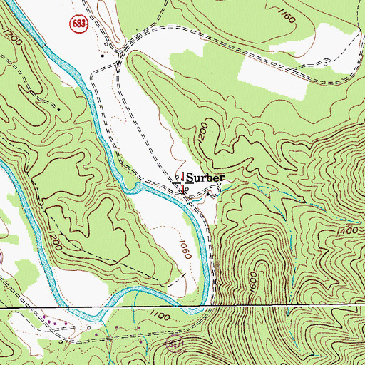Topographic Map of Surber, VA