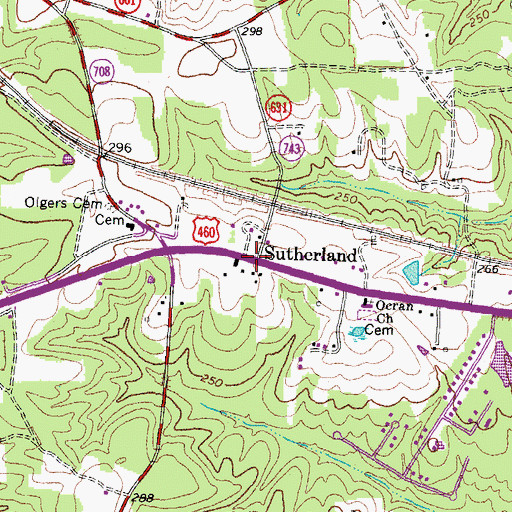 Topographic Map of Sutherland, VA