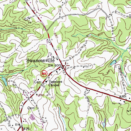 Topographic Map of Swansonville, VA