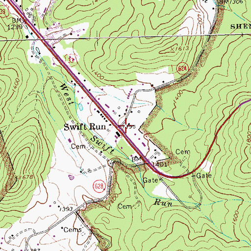 Topographic Map of Swift Run, VA