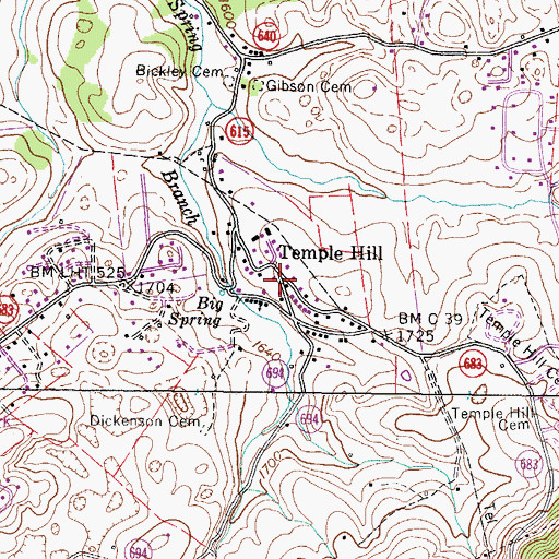 Topographic Map of Temple Hill, VA