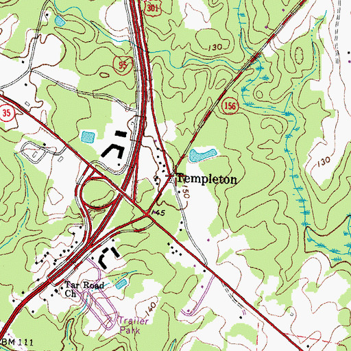 Topographic Map of Templeton, VA