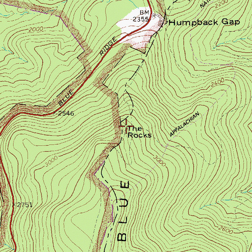 Topographic Map of The Rocks, VA