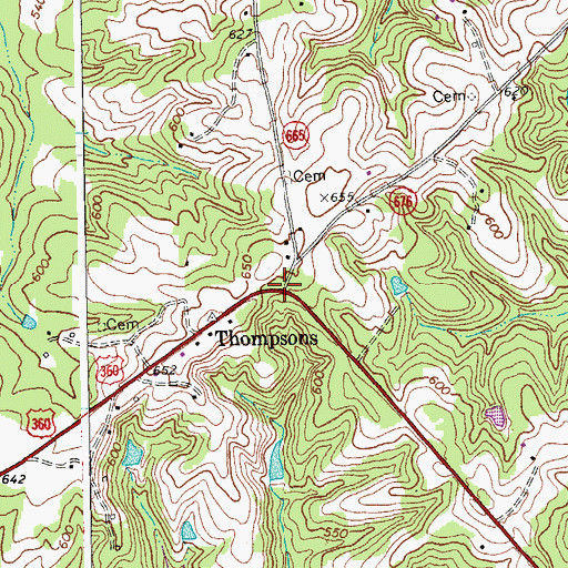 Topographic Map of Thompsons, VA