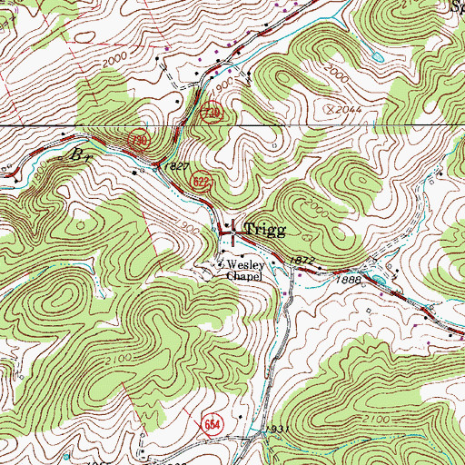 Topographic Map of Trigg, VA