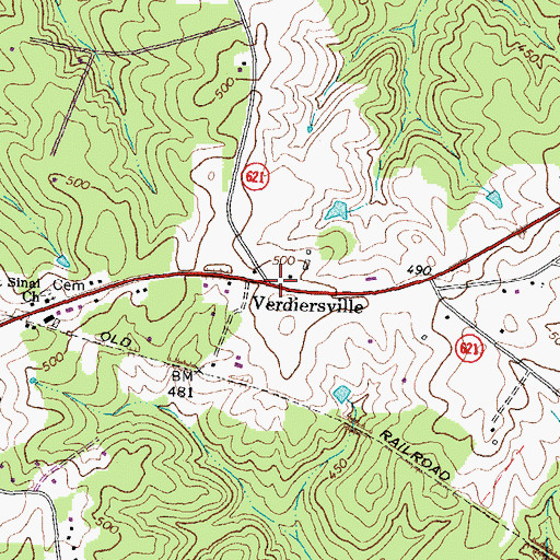 Topographic Map of Verdiersville, VA