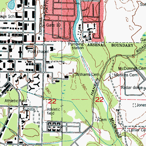 Topographic Map of Williams Cemetery, AL