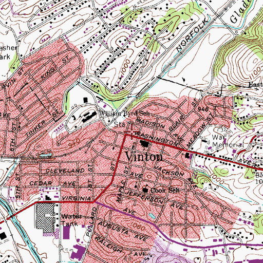 Topographic Map of Vinton, VA