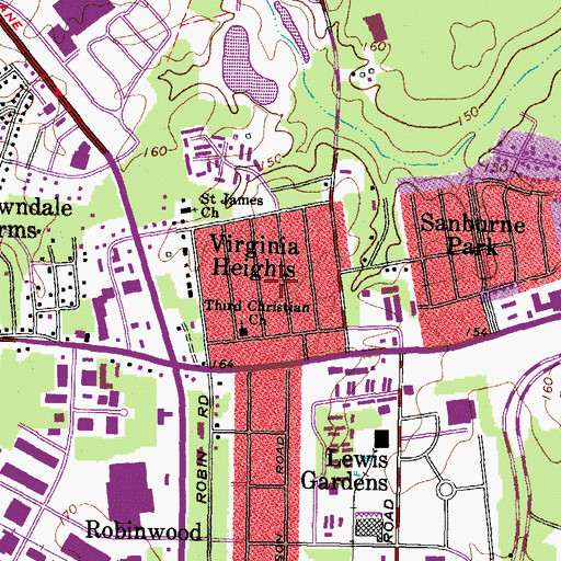 Topographic Map of Virginia Heights, VA