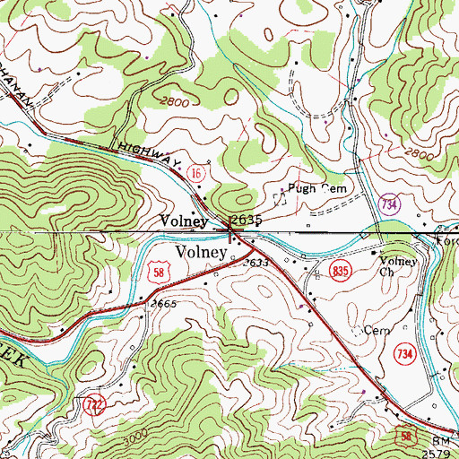 Topographic Map of Volney, VA