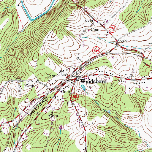 Topographic Map of Waidsboro, VA