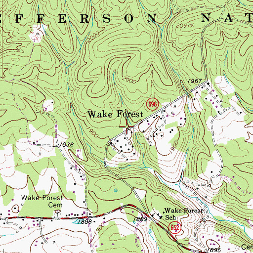 Topographic Map of Wake Forest, VA