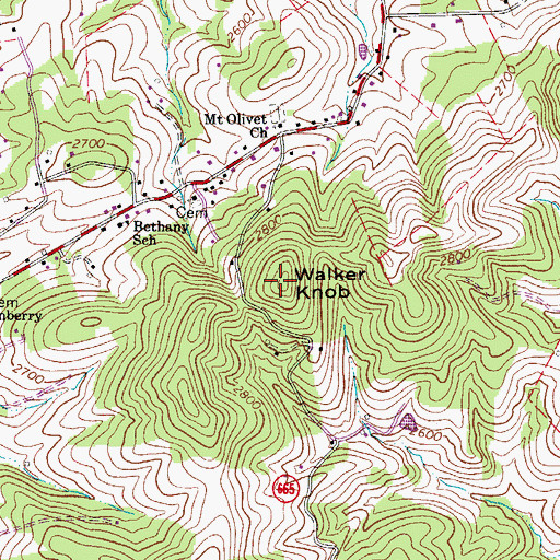 Topographic Map of Walker Knob, VA