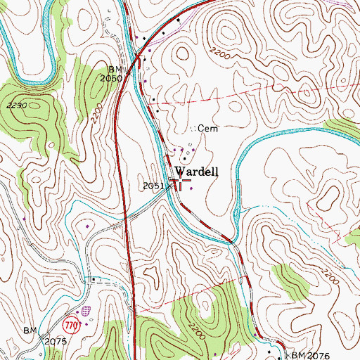 Topographic Map of Wardell, VA