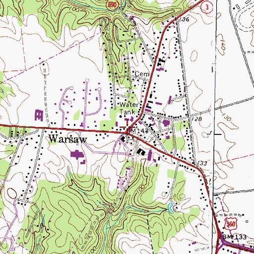 Topographic Map of Warsaw, VA