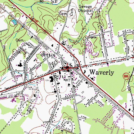 Topographic Map of Waverly, VA