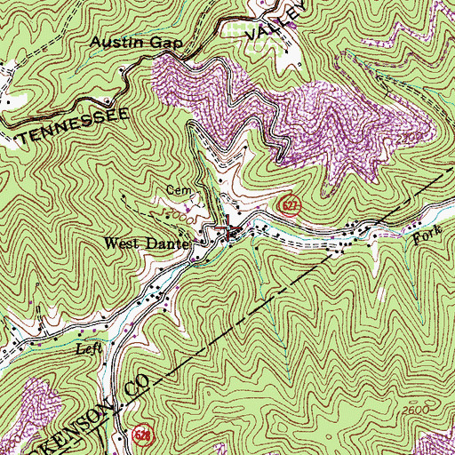 Topographic Map of West Dante, VA