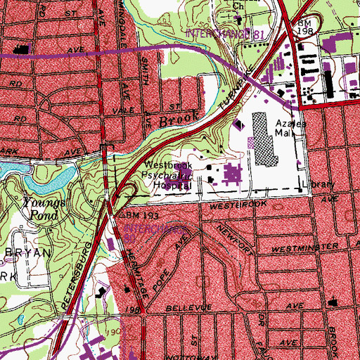 Topographic Map of Westbrook Psychiatric Hospital, VA