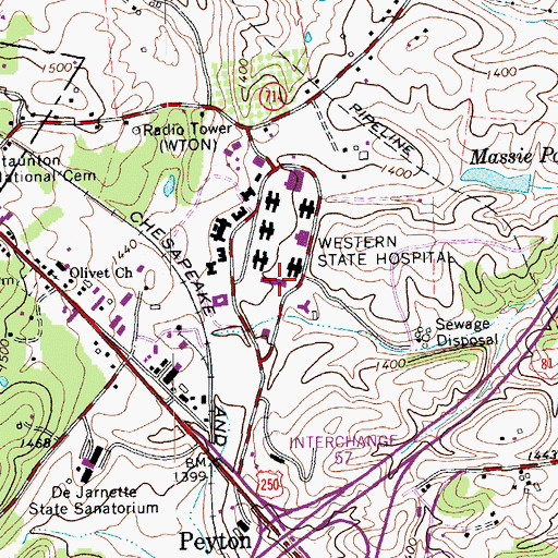 Topographic Map of Western State Hospital, VA