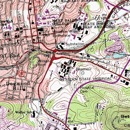 Topographic Map of Staunton Correctional Facility (historical), VA