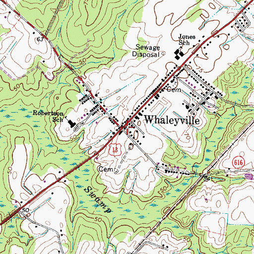 Topographic Map of Whaleyville, VA