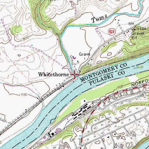 Topographic Map of Whitethorne, VA