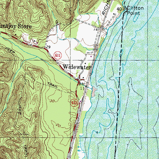 Topographic Map of Widewater, VA