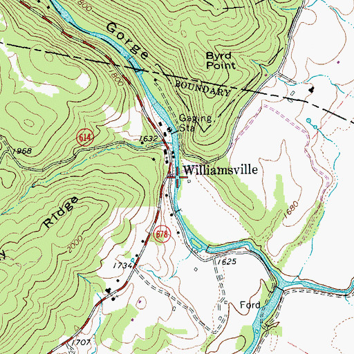 Topographic Map of Williamsville, VA