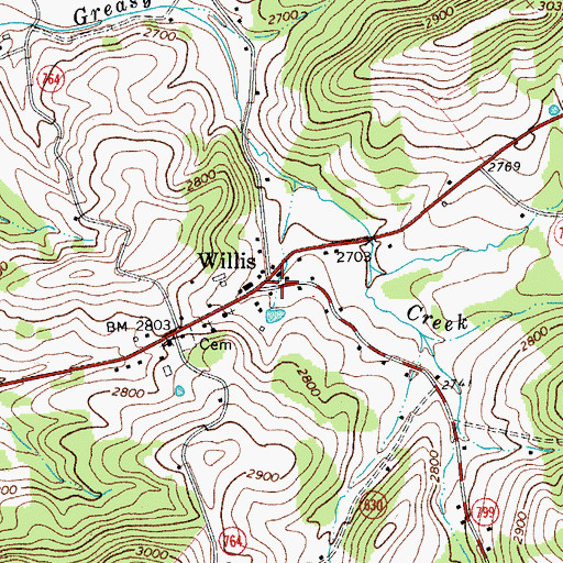 Topographic Map of Willis, VA