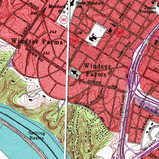 Topographic Map of Windsor Farms, VA