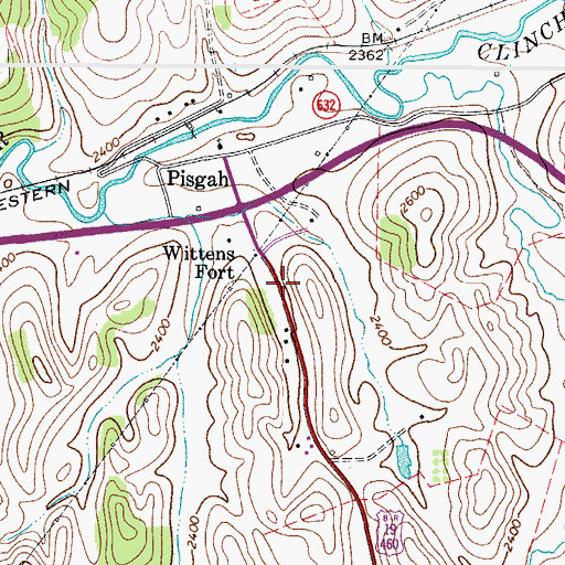 Topographic Map of Wittens Fort, VA