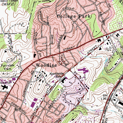 Topographic Map of Woodlee, VA