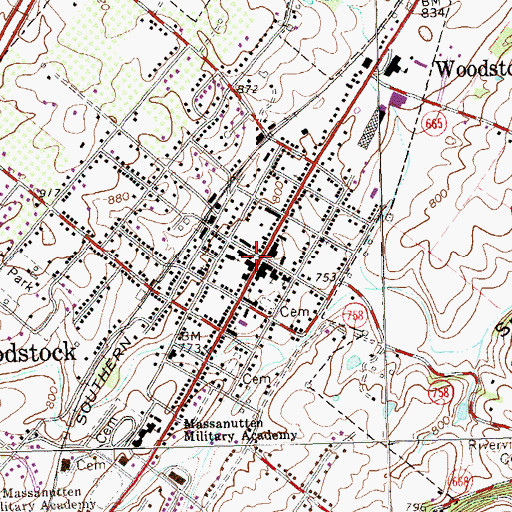 Topographic Map of Woodstock, VA