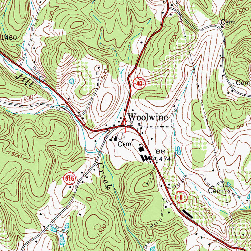 Topographic Map of Woolwine, VA