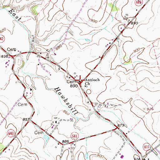Topographic Map of Antioch Cemetery, VA