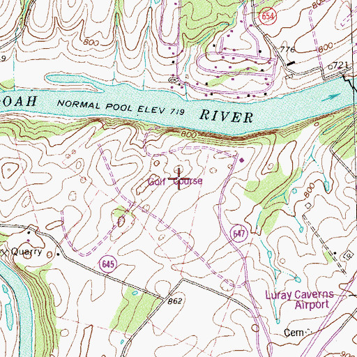 Topographic Map of Luray Caverns Golf Course, VA