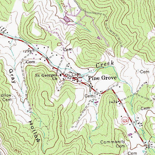 Topographic Map of Saint Georges Cemetery, VA