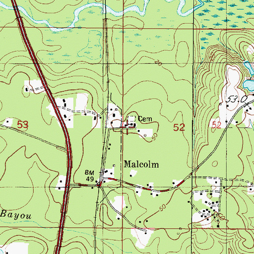 Topographic Map of Malcolm Baptist Church, AL