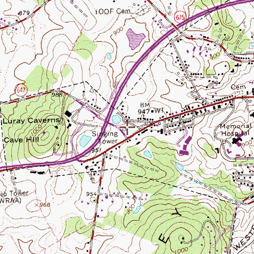 Topographic Map of Singing Tower, VA